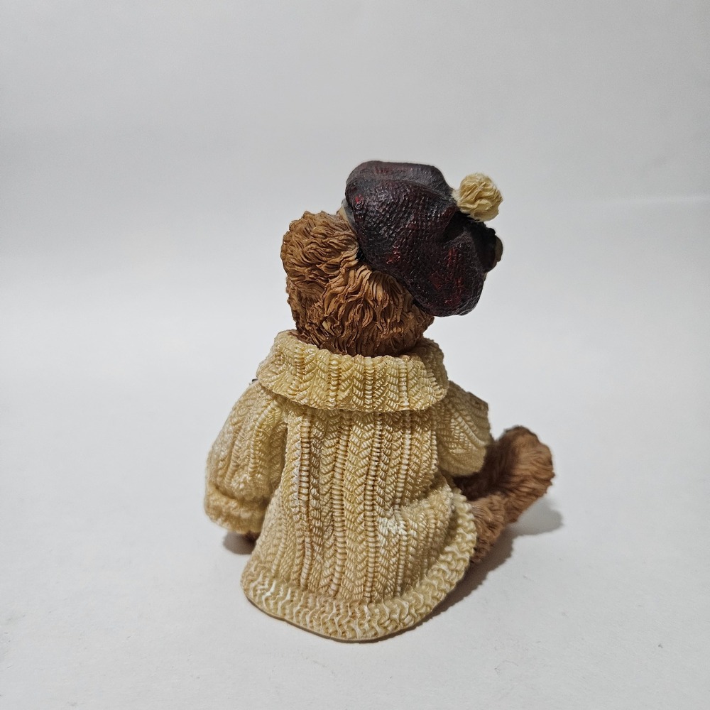 Vintage Resin Teddy Bear Figurine Wearing Sweater and Beret Holding House 1998 - Picture 4 of 7